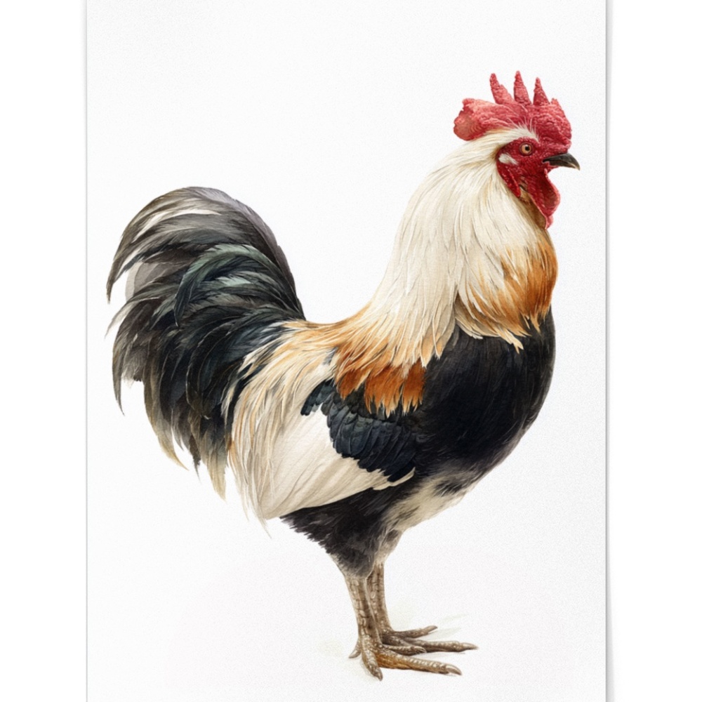 Watercolor Rooster Portrait Wall Art Print Poster, Unframed - Bird Illustration - Picture 2 of 6